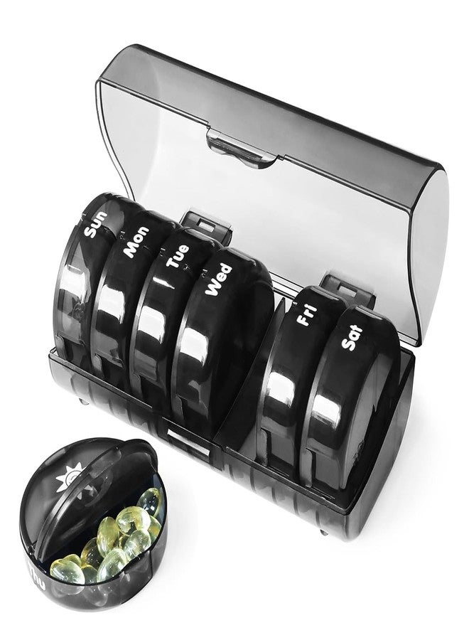 ZIBUYU® Pill Organizer Box Weekly Day & Night Pill Tablets Travel Case Opaque 2.36 inches Round Plastic Dual Compartment Pill Fresh Box Portable Pill Box for Pills, Tablets, Supplyments - Image 1